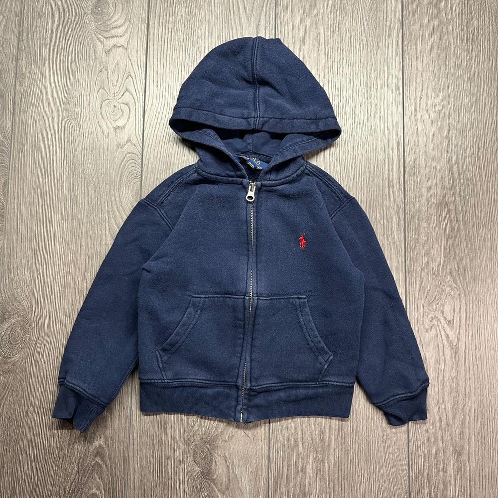 Polo Ralph Lauren Size 3/3T Toddler Blue Cotton Blend Full Zip Sweatshirt Hoodie